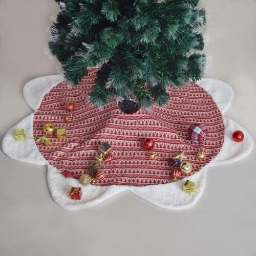 Sorrento 51" Christmas Tree Design Knitted Red Christmas Tree Skirt Sherpa Border Flower design fashionable skirt