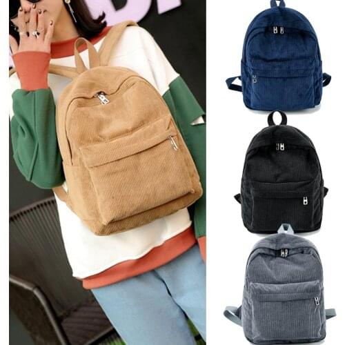Corduroy Women Men Fashion Double Backpack Backpack Pure Color Travel Bag Female Bagpack School Bag for Teenager Students