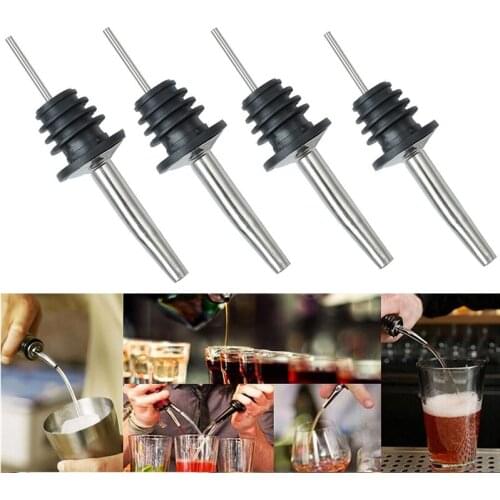 4pcs/set Stainless Steel Whisky Liquor Oil Wine Bottle Pourer Cap Spout Stopper Mouth Dispenser Bartender Home Bar Party Tools
