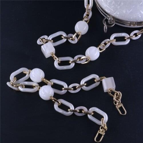 Vintage acrylic resin round and square beads design pearl white chain for bag