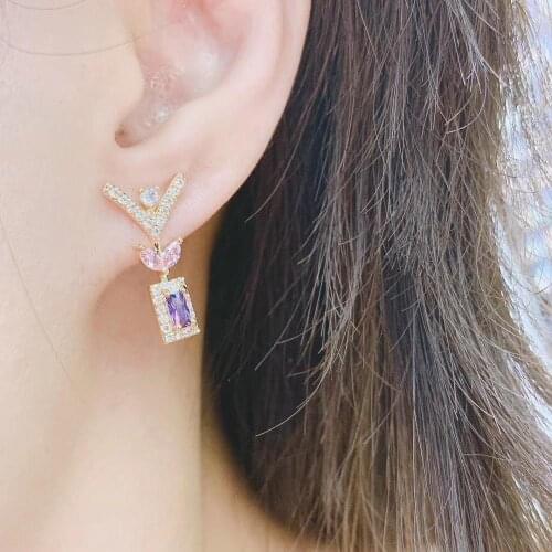 YANMEI CZ Geometrische Stud Oorbellen Voor Vrouwen Halve Cirkel Kristal De Wiel Oorbel Luxe Pendientes Accessoires