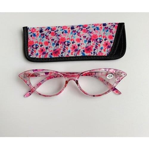 Womens Pocket Printed Reading Glasses with Matching Pouch Cheap Spring Hinge Presbyopic Reading Glasses +1.0 to 4.0 Vintage