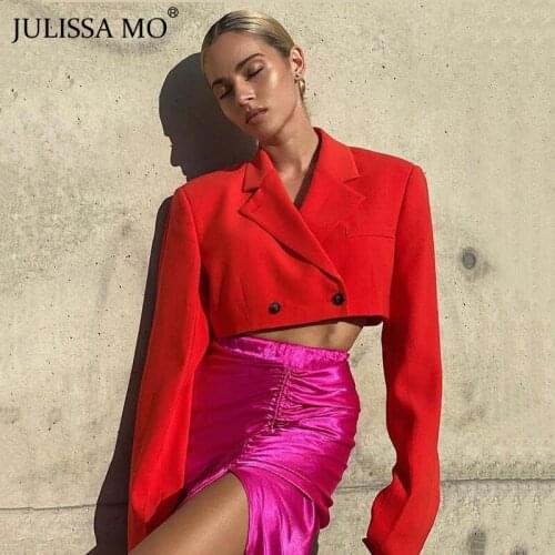 JULISSA MO Fashion Womens Slim Blazers Coat 2021 Autumn Long Sleeve Notched Collar Sexy Short Outwear Ladies Elegant Jacket Top