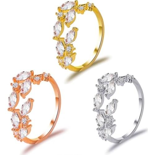 Tree Branch Leaves Open Ring Women Girl Wedding Rings Adjustable Crystal Zircon Branch Leaves Open Finger Ring Jewelry Gifts