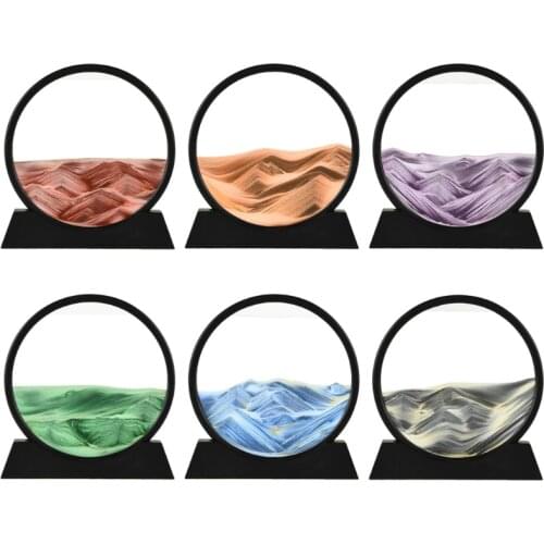 12" Moving Sand Art Picture Round Glass 3D Deep Sea Sandscape in Motion Display Flowing Sand Frame Round Glass Grit Photo Hourgl