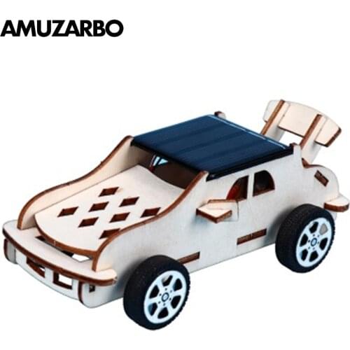 3D Wooden Puzzle Solar Energy Powered Car Moveable Assembly Model Kits DIY Educational Science STEM Toys Birthday Gift for kids