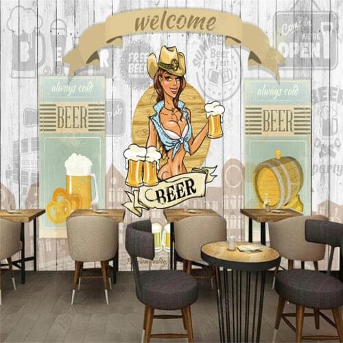 Custom Retro Beer Wood Grain 3D Wall paper Bar KTV Restaurant Industry Decor Mural Self-adhesive Wallpaper Papel De Parede 3d