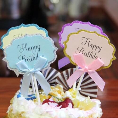 5PCS Romantic Decoration Happy Birthday Cake banner Insert Card Cupcake Cake Topper Flags Baking DIY Decor Sticker Supplies