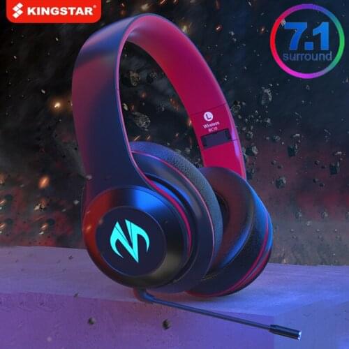 KINGSTAR Wireless Earphones Music Surround Bluetooth Headphone Wired Over Ear Stereo PC Games Headset with RGB Light Mic