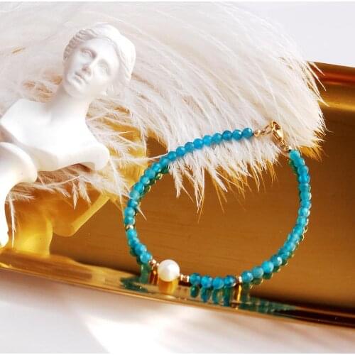 Lii Ji Apatite Freshwater Pearl Genuine Natural Blue Stone 14K Gold Filled Delicate Bracelet For Women