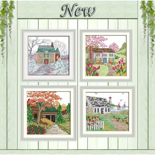 Cabin scenery season decor painting counted printed on canvas needlework embroidery Sets DMC 11CT 14CT Cross Stitch kits Chinese