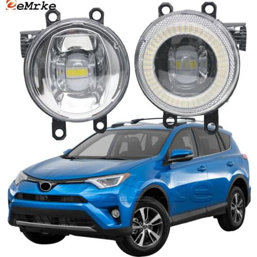 EEMRKE 2in1 LED Angel Eye Daytime Running Lights DRL + Cut-Line Lens Fog Lights for Toyota RAV4 XA40 Facelift 2015 2016 '17 2018