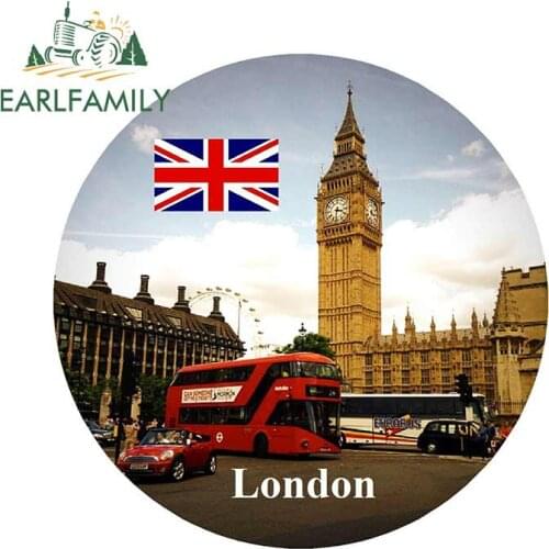 EARLFAMILY 13cm x 13cm Car Styling London UK Flag Sights Round Souvenir Fridge Magnet Car Stickers Motorcycle Graphics