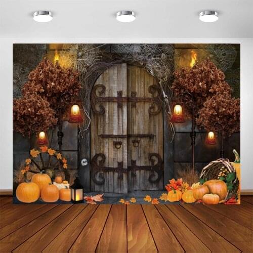 Yeele Halloween Backdrop Wooden Door Pumpkin Spider Web Tree Light Background Photographic Photography Photo Studio Photophone