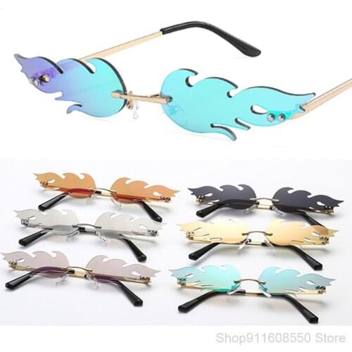 GOZLUGU UV400 luxury fashion fire flame ladies sunglasses retro rimless wave sunglasses metal shaded women glasses