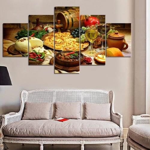 Home Decor Painting Modern Wall Art Frame Restaurant Kitchen Modular Posters Pictures 5 Pieces Food And Drinks HD Printed Canvas