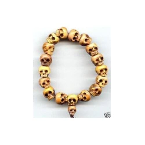 Tibetan Ox Bone Carved Skull Prayer Beads Bracelet