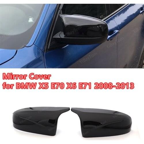 1 Pair Bright Black Mirror Covers Side Modified Rearview Mirror Cover Cap for BMW X5 E70 X6 E71 2008-2013