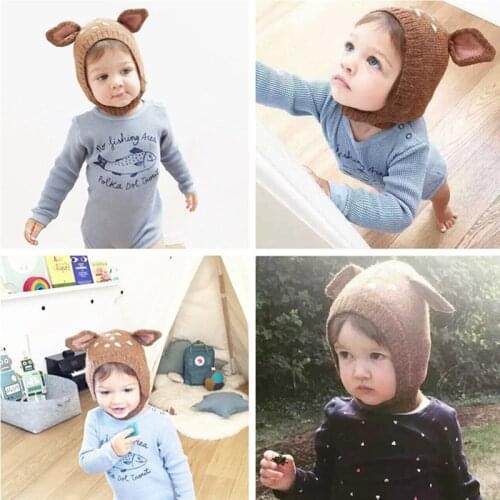 Cute Deer Ears Baby Knit Hat Soft Cotton Toddle Kids Bonnet Warm Winter Hats Beanie Cap Baby Boys Girls Newborn Photography Prop
