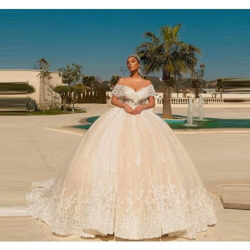 Sweet Princess Lace Floral Tutu Wedding Dress Pretty Appliques Long Bridal Dress Off The Shoulder Wedding Ball Gowns Custom