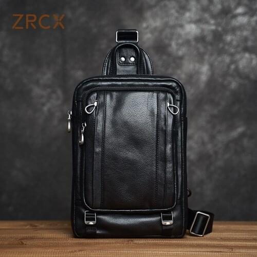 ZRCX Cow Leather Men Chest Bag New Genuine Leather Casual Male Shoulder Pack For Cell Phone And IPad Travel Chest Bag