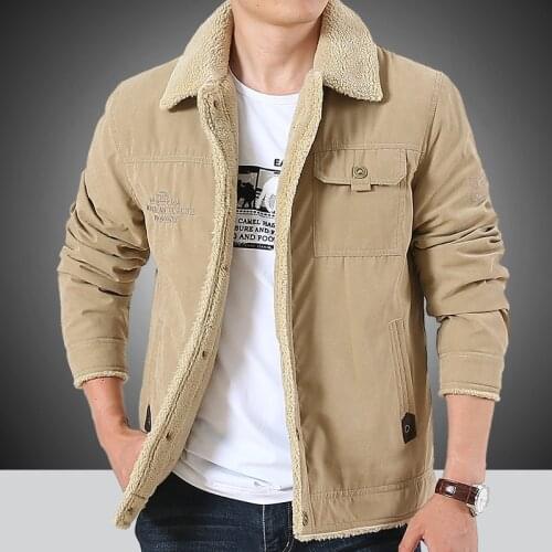 2020 Mens Lambskin Coat Warm Cotton-padded Jacket with Velvet Padded Casual Loose Plus Large Size Jacket In Autumn and Winter
