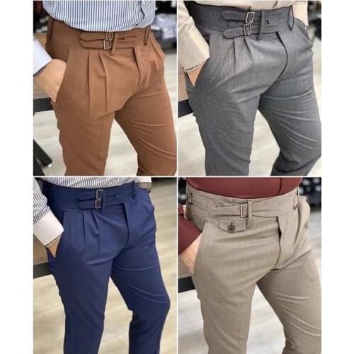 New Arrival Solid Fold Men Pant Only Tile Pleated Men Suits Costume Groom Tuxedos Wedding Terno Masculino Slim Fit One Piece