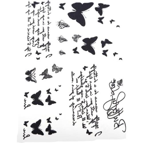 Disposable Sticker Black Butterfly & Letter Transfer Body Art Waterproof Temporary Tattoo