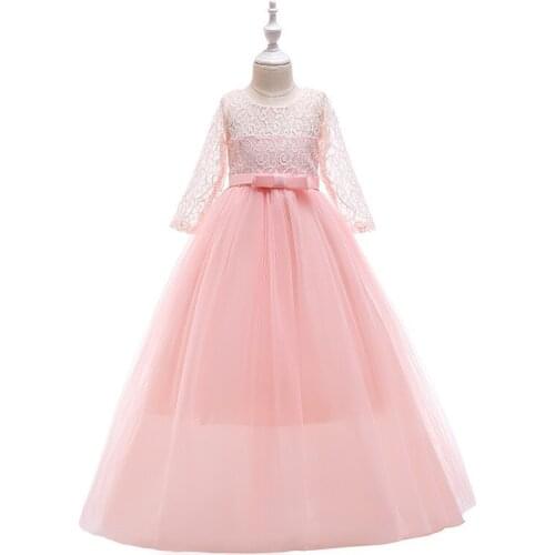 Girls Dress Long Style Lace Bow Princess Dresses For Girl Birthday Present Party Formal Dress Christmas Costume