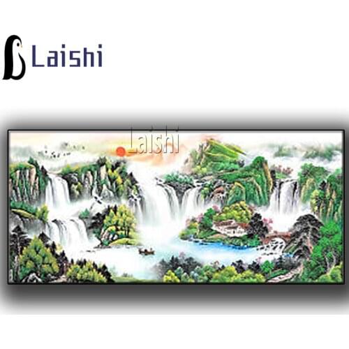 Full drill round square Rising sun and Dongsheng landscape painting, living room decoration Diamond Embroidery diamond painting