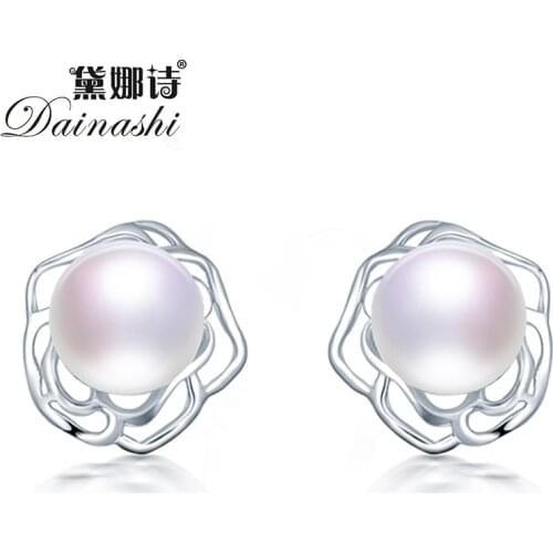 Dainashi 100%Genuine Natural Freshwater Pearl jewelry 925 Sterling Silver Flower stud Earrings for Women Fashion earrings sale