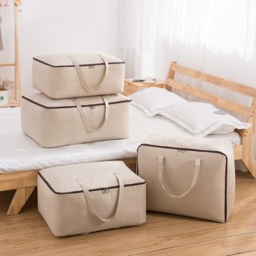 Large Storage Bag for Clothes Blanket Portable Cotton Linen Folding Clothes Pillow Quilt Blanket Storage Box Organizer