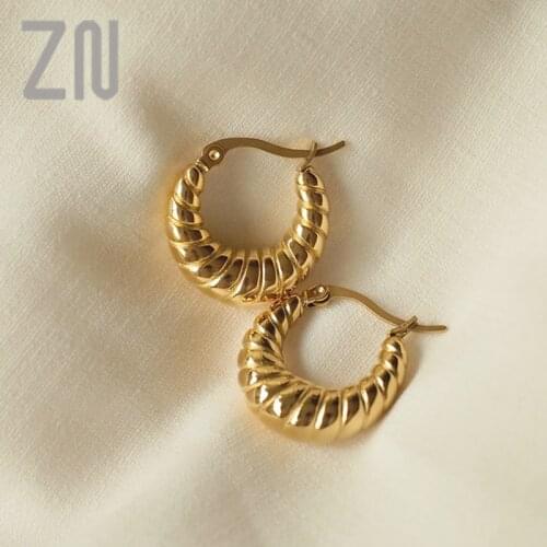 ZN Trendy Unique Texture Circle Copper Gold Plated Earrings Personality Croissant Ear Hoop Fashion Creative Jewelry Best Gifts