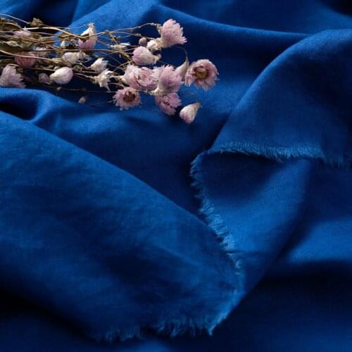 High quality pure flax fabrics blue Sand washed yarn dyed fabric Spring and autumn Shirt Dress Gown windbreaker tissu