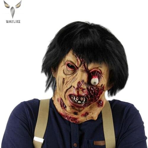 WAYLIKE Halloween Horror Black Hair Zombie Latex Mask Adult Party Costume Mask Horror Carnival Cosplay Party Props