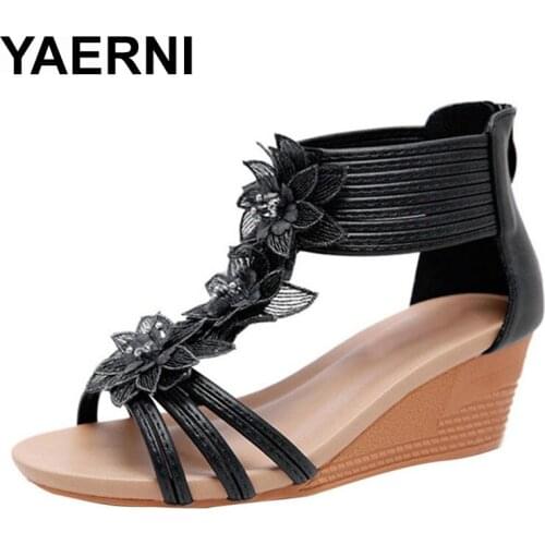 YAERNI SAGACE nuevas sandalias de verano para mujer tacones inclinados de nuevo estilo romano Sexy de alta calidad Outsid zapato