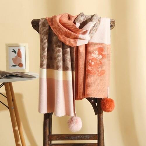 Womens Winter Wool Ball Warm Scarf. Korean Version of Versatile Students Lovely Long Scarf.Contrast Cashmere Mickey Mouse Shawl