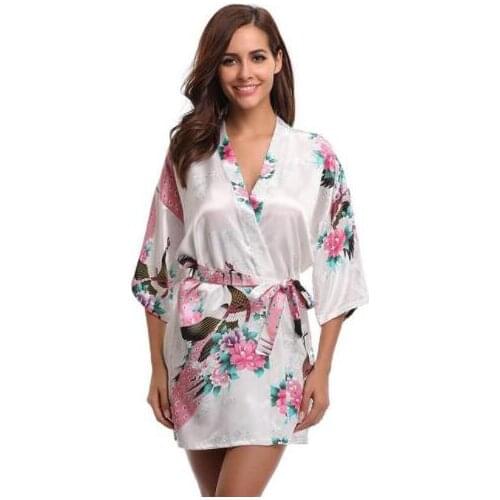 Lady Satin Robe Print Bride Bridesmaid Wedding Gift Sleepwear Silky Women Kimono Gown Plus Size 3XL Intimate Lingerie Homewear