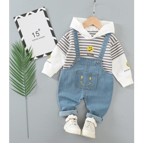 1-5Years New Toddler Baby Boys Girs Clothing Kids Cotton Hoodie Sweatershirt+Bib Jeans 2pc/Set Spring Autumn Children Outfits