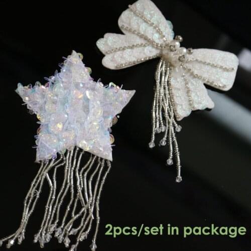 2pcs/set rhinestone embroidery star tassel patches for clothing Embroidered sequin patch for clothes Sewing applique parches