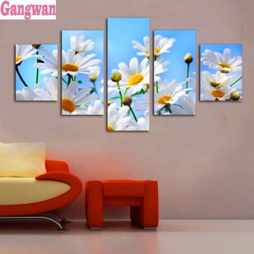 5D DIY Diamond Painting white daisy landscape cross stitch full square/round diamond embroidery mosaic painting 5 pcs set decor