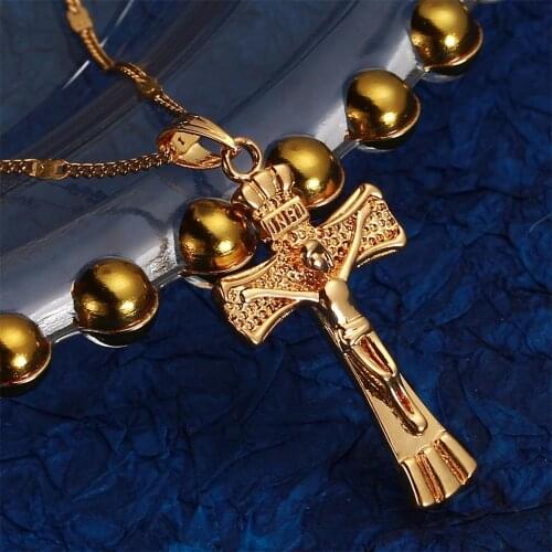 Gold Color Jesus Christ Cross Crucifix Pendant Necklace Cross Chain Jewelry