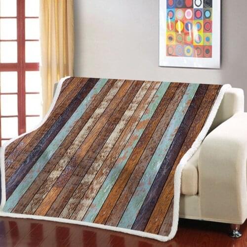 Colorful Wooden Door Background Throw Blanket Striped Wood Block Printing Sherpa Fleece Bedspread For Sofa Plane Square Blanket