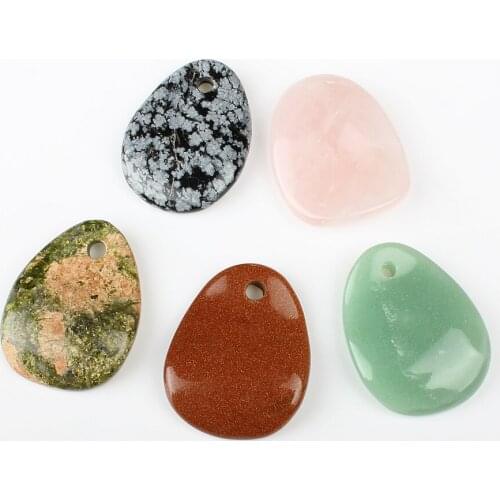 5pcs / bag natural stone 32 * 40 * 8mm colored oval pendant jewelry making DIY necklace bracelet earrings jewelry accessories