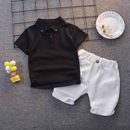 Kids Baby Boys Girls Clothes Summer Set Solid Black Top + White Shorts 2PCS Children Holiday Costume Boys Short Outfit Clothes