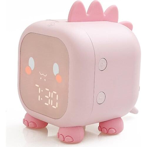 Kids Alarm Clock with Night Light Snooze Nap Timer Temperature Children Sleep Trainer Alarm Clock Cute Dinosaur Shape WWO66