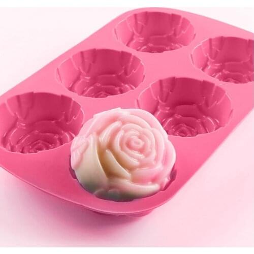 Cake Mold 3D Reusable 6-Cavity Non-stick Rose Flower Shape Fondant Mould for Kitchen