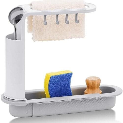 Hot Sale Telescopic Sink Storage Rack Holder, Expandable Sink Caddy Kitchen Sink Organizer Sponge Holder, Plastic