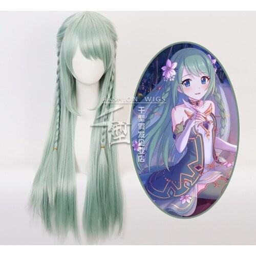 Game Princess Connect! Re:Dive Cosplay Wigs Misumi Chika Green Synthetic Hair Anime role play Wig for Halloween Party + Wig Cap