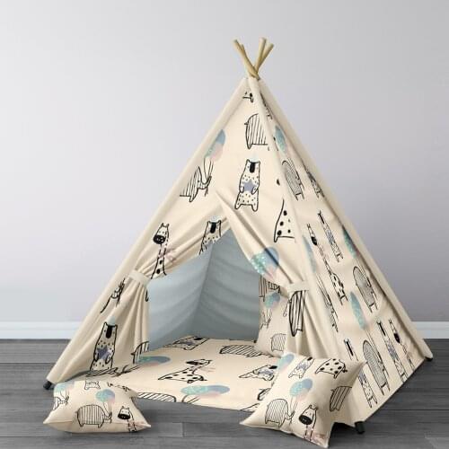 Play Tent for Kids Wigwam Portable Indoor Playground Tents Children Bedrooms Beige Animals Balloon Giraffe Bear Model 201